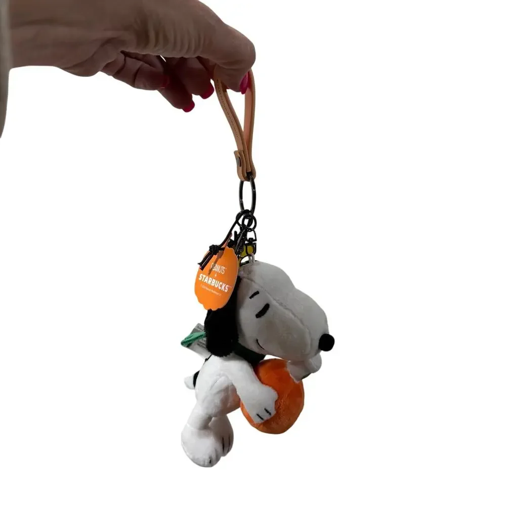 2026 Starbucks x Peanuts Snoopy Woodstock Plush Bag Charm Keychain Pumpkin